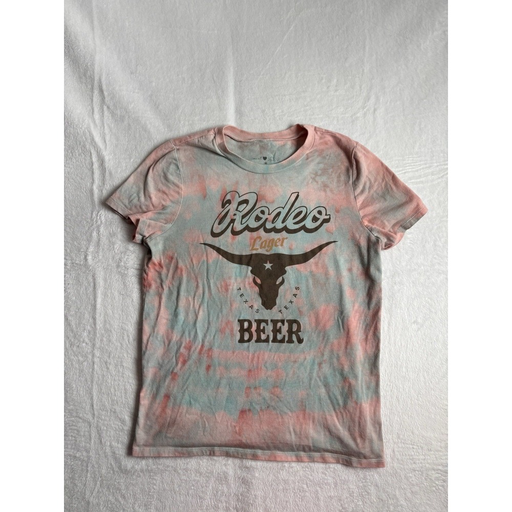 Social Scene Rodeo Lager Beer Texas Tie Dye Short Sleeve‎ Shirt Women's M *
